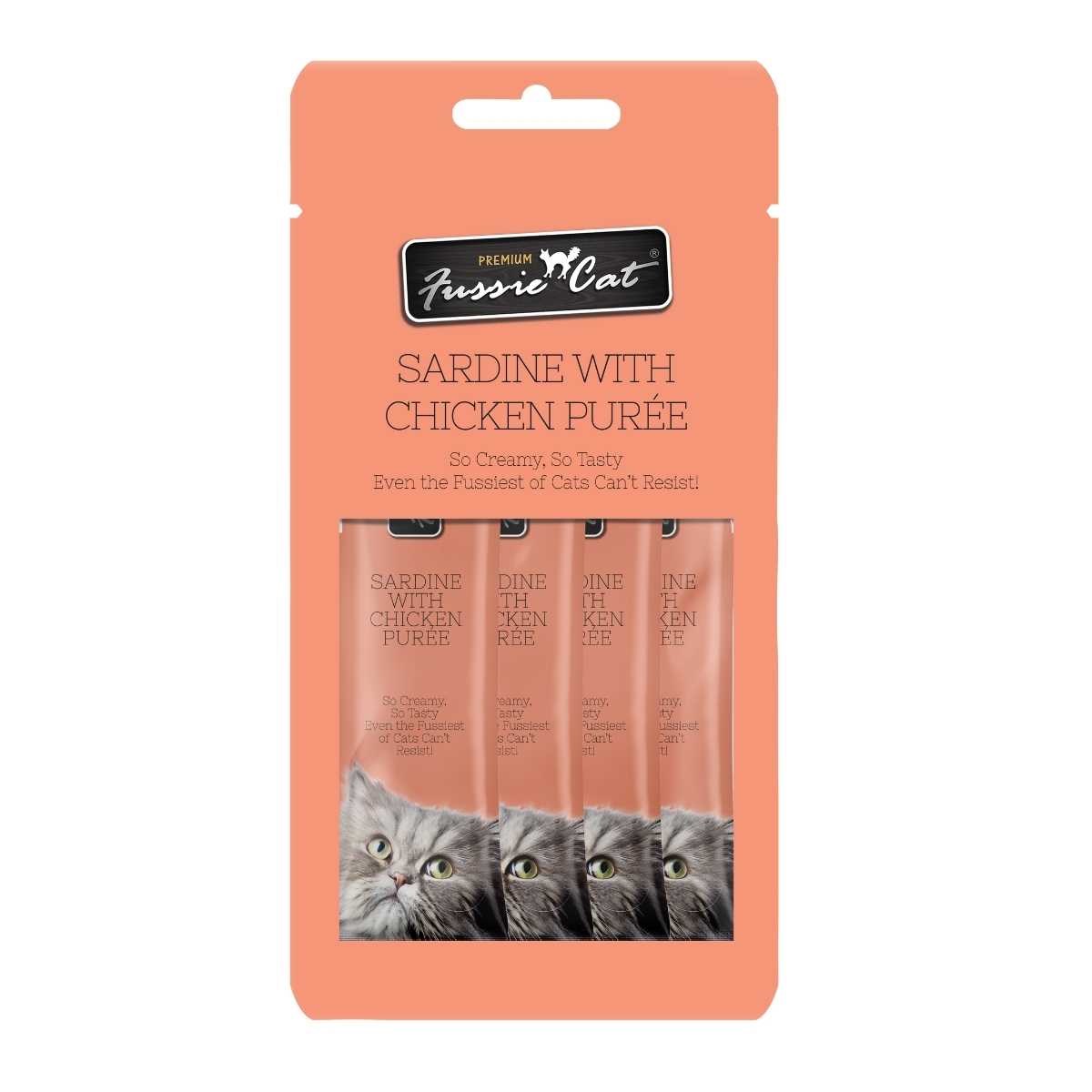 Fussie Cat Sardine/Chicken Puree-4 pk/.05 oz tubes