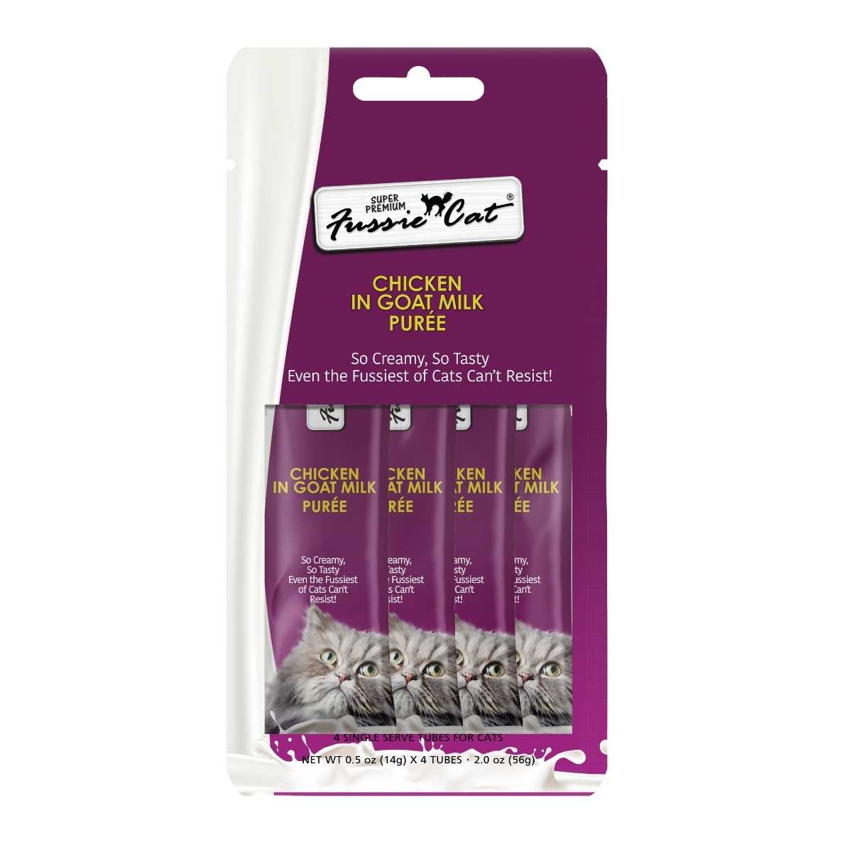 Fussie Cat Chicken In Goat Milk Puree-4 pk/.05 oz tubes