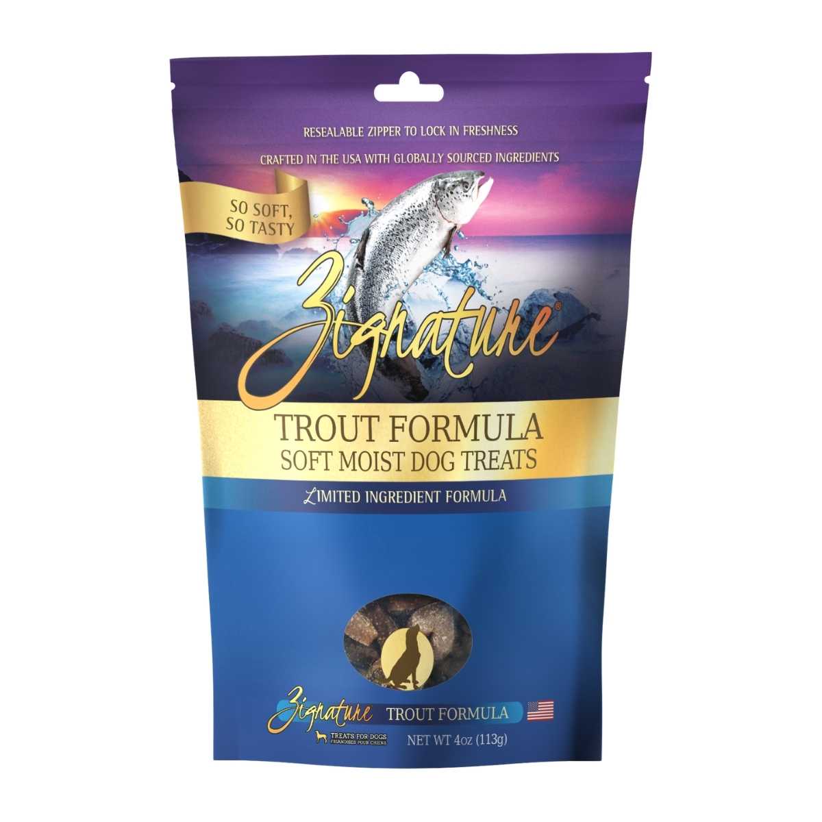Zignature Trout Soft Moist Treats For Dog-4 oz Bagz