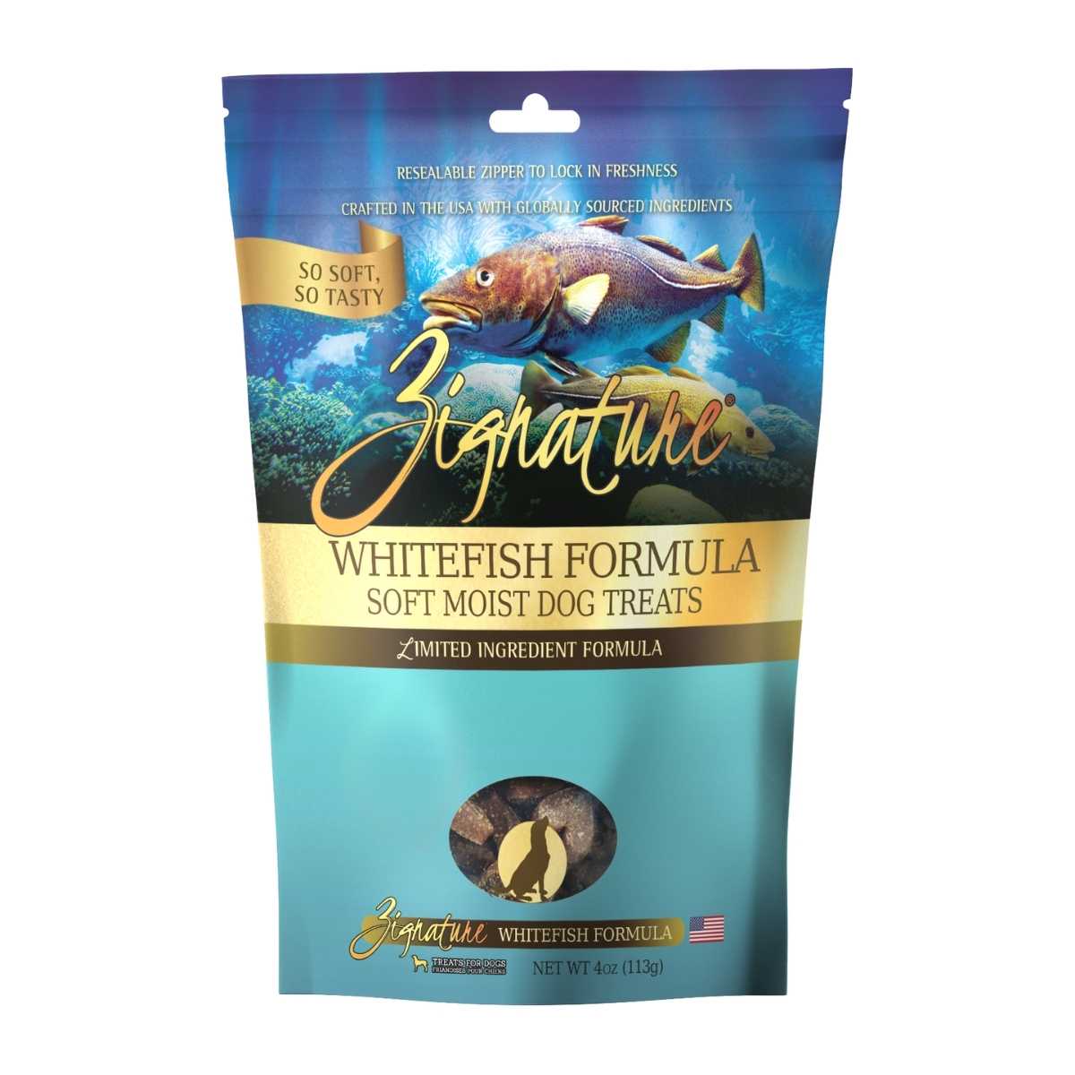 Zignature Whitefish Soft Moist Treats Dog-4 oz Bag