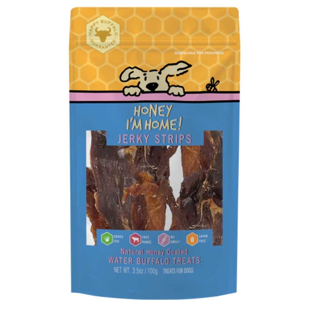 Honey I'm Home Natural Honey Coated Buffalo Jerky Strips-3.5 oz Bag