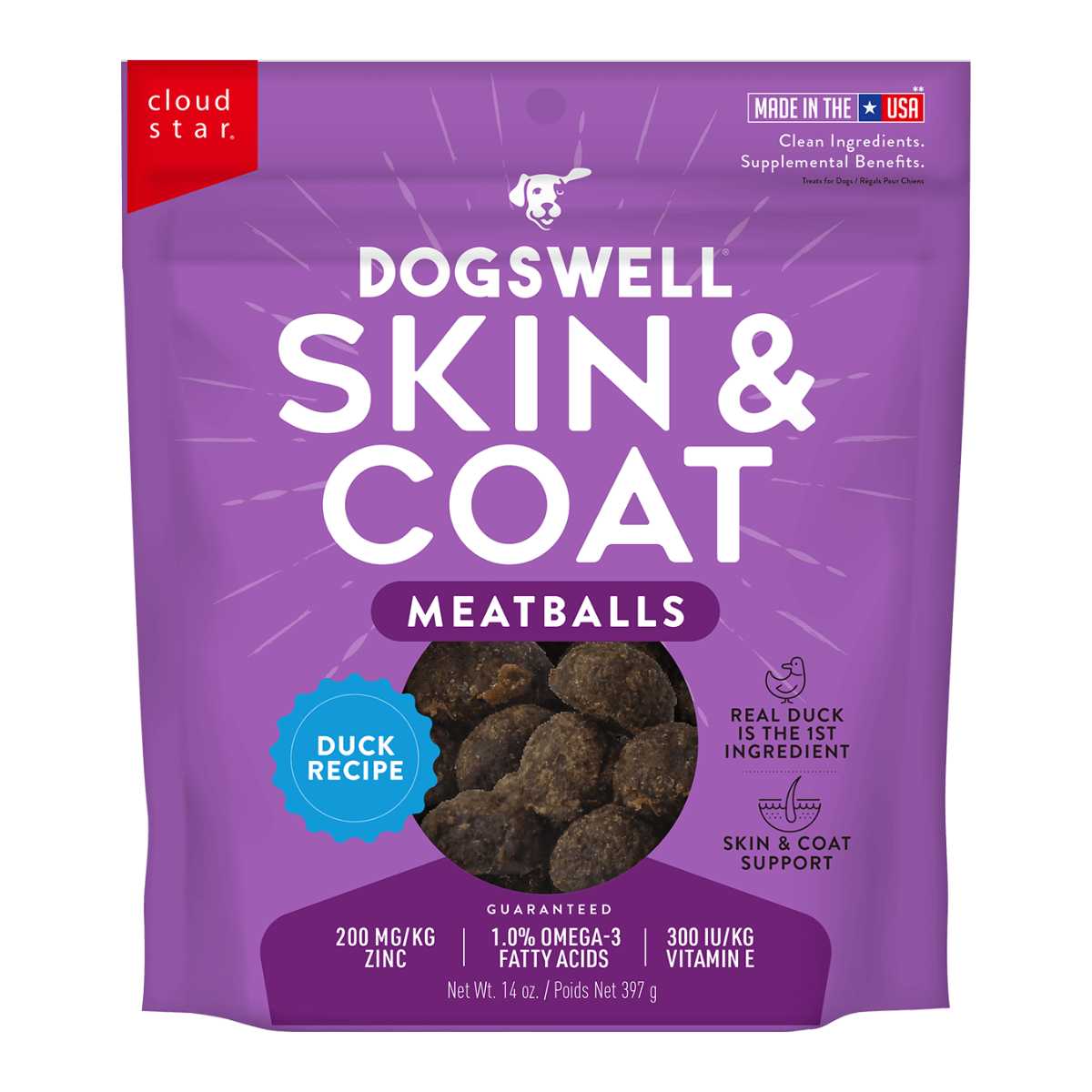 Dogswell Skin & Coat Meatballs Duck-14 oz Bag