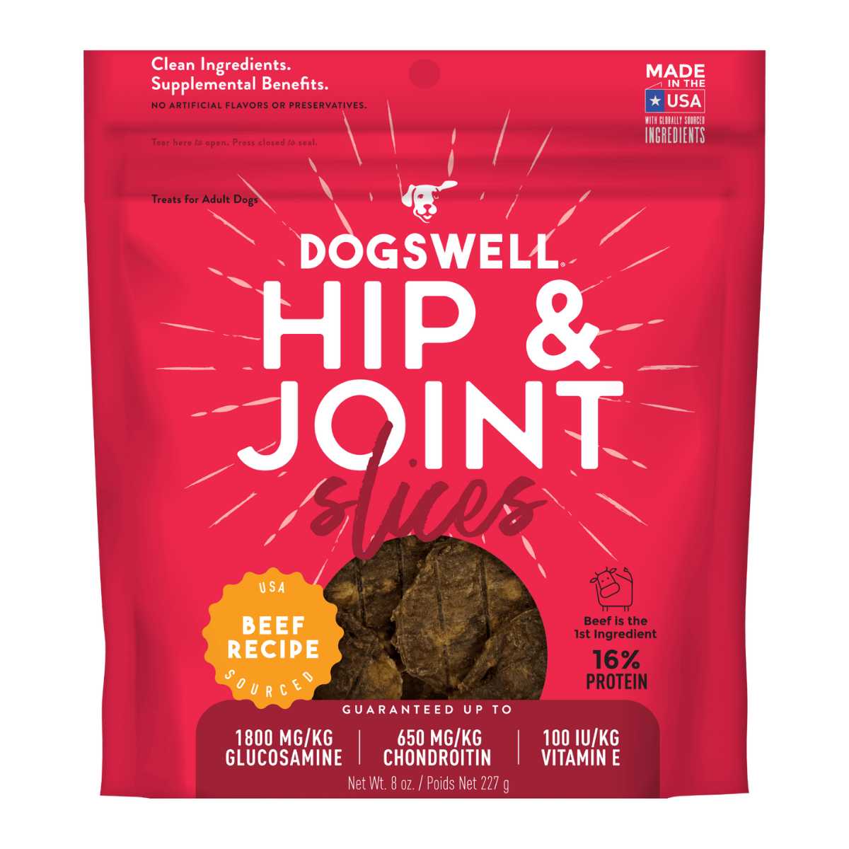 Dogswell Hip & Joint Slices Beef-8 oz Bag