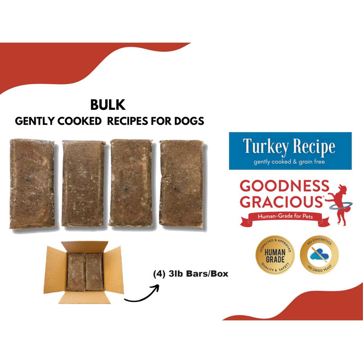 Goodness Gracious Gently Cooked Grain Free Turkey Recipe 12# BULK Box-4 x 3# Bars/Box