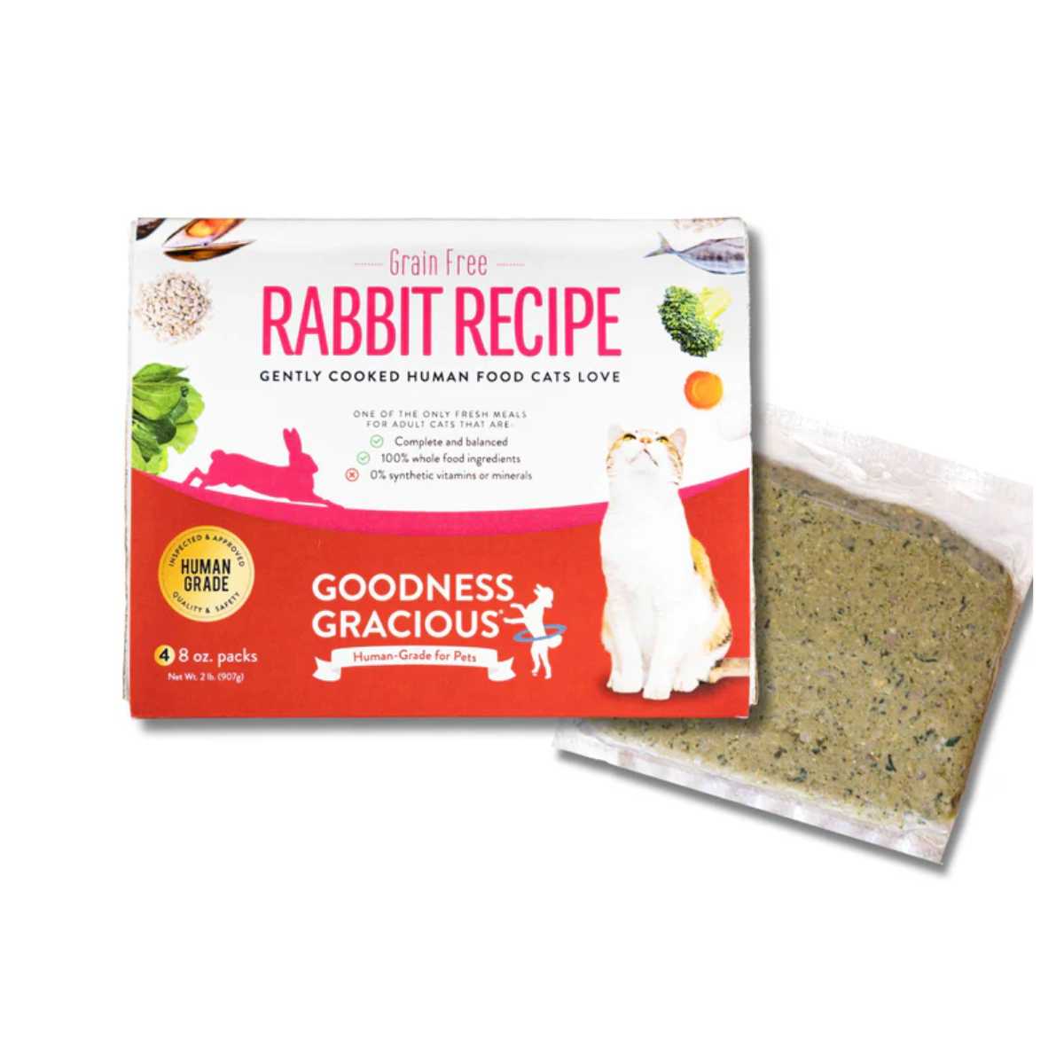 Goodness Gracious Gently Cooked Grain Free Rabbit Recipe for Cats-4/8 oz Packs