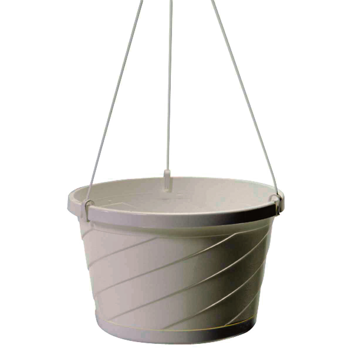 White plastic hanging basket with three ropes, front view, product detail image