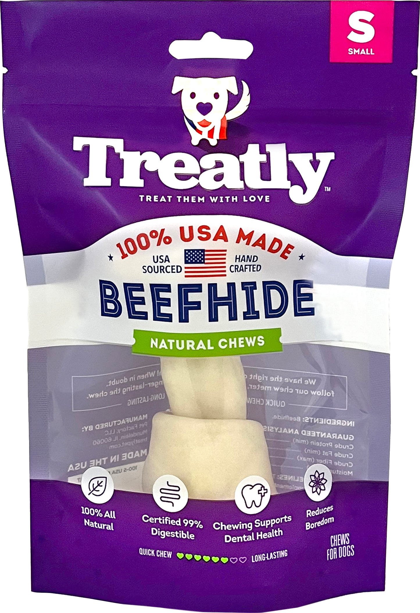 Treatly 100% Usa Beefhide Bone W/Header Card
