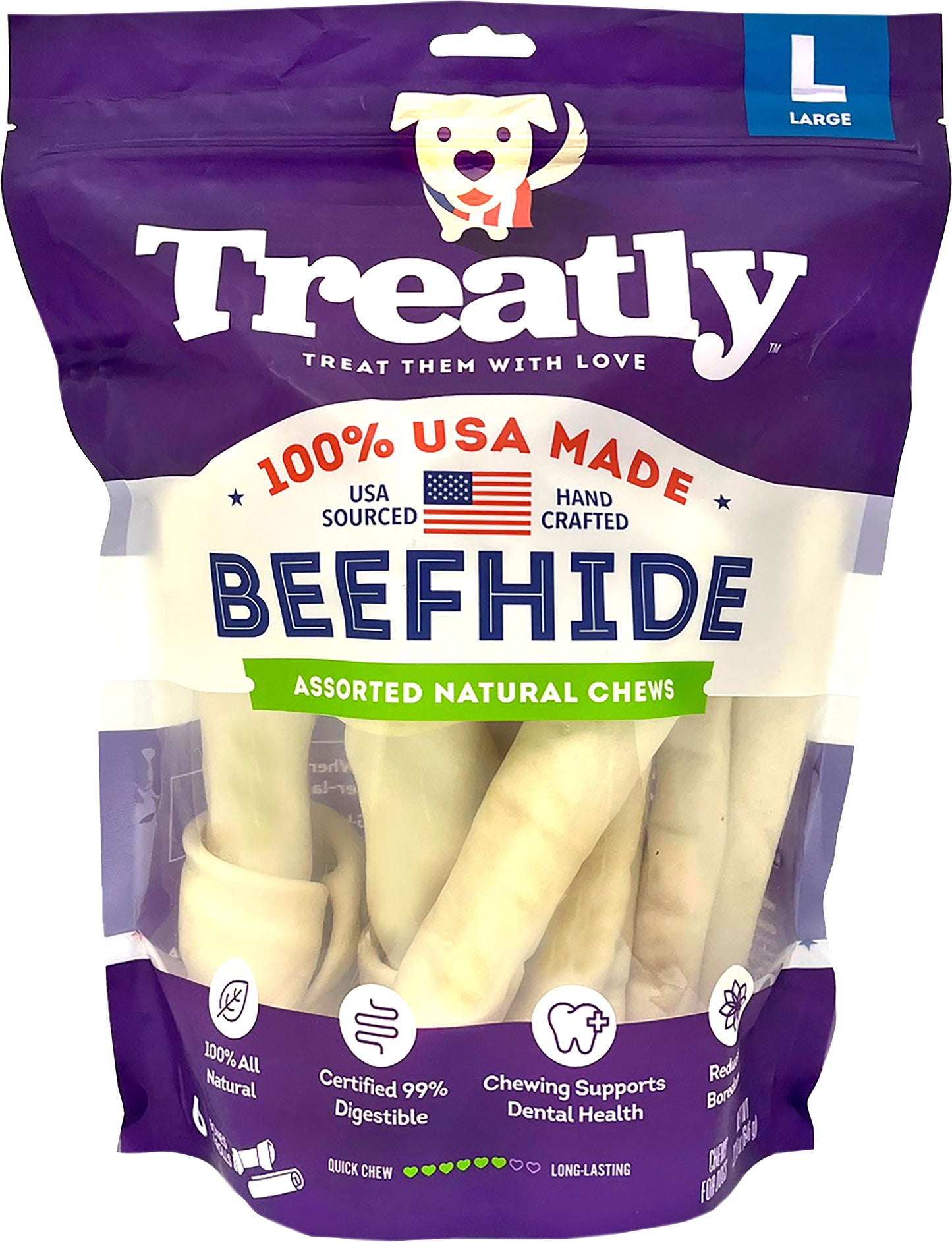 Treatly 100% Usa Beefhide Bones & Rolls