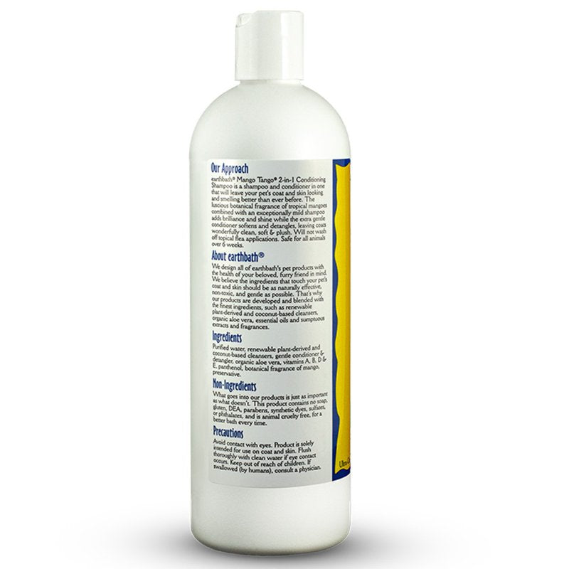 earthbath, Mango Tango 2-in-1 Conditioning Shampoo - Cruelty Free Dog Shampoo and Conditioner, Made in USA, Gentle Dog Conditioner, Best Puppy Shampoo & Puppy Supplies, Safe Dog Wash - 16 Oz (1 Pack)