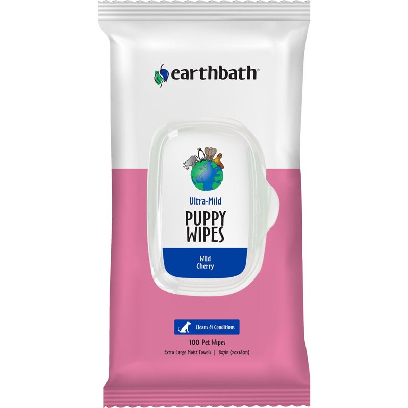 earthbath, Ultra-Mild Wild Cherry Puppy Wipes - Dog Wipes for Paws and Butt, Best Pet Wipes for Dogs & Puppies, Made in USA, Cruelty-Free Dog Cleaning Wipes - 100 Count (1 Pack)