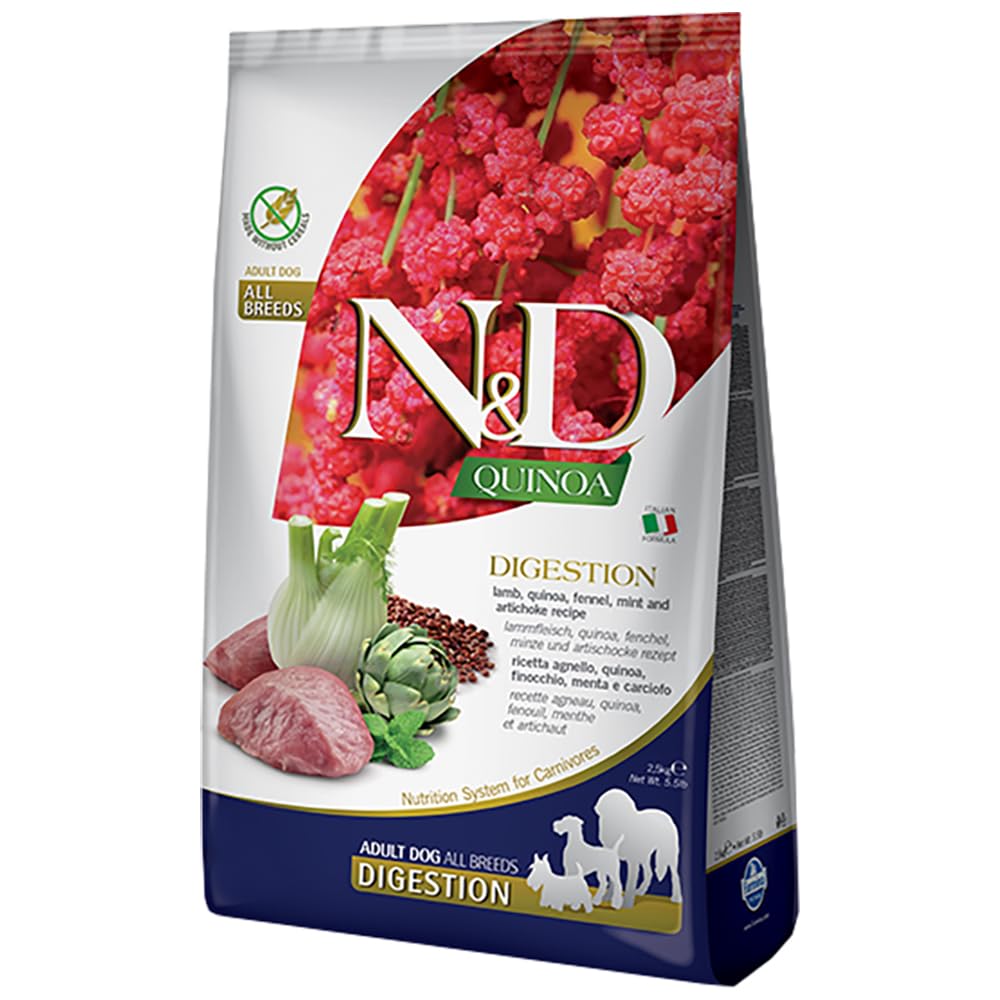 N&D Farmina, N&D Quinoa Digestion W/Lamb, Quinoa, Fennel, Mint & Artichoke Recipe Adult All Breeds Dry Dog Food, 88 Ounce