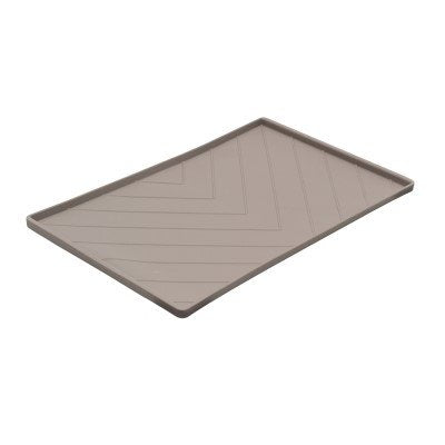 Messy Mutts Silicone Non-Slip Dog Bowl Mat with Raised Edge and Two Sides Reinforced with Metal Rods | Dog/Cat Bowl Mat with Spill-Proof Lip | Medium, 20†x 12†| Dark Grey