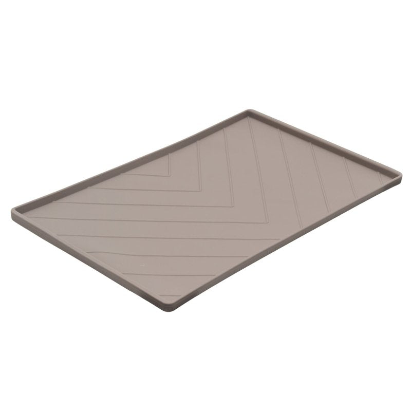 Messy Mutts Silicone Non-Slip Dog Bowl Mat with Raised Edge and Two Sides Reinforced with Metal Rods | Dog/Cat Bowl Mat with Spill-Proof Lip | Large, 24†x 16†| Dark Grey