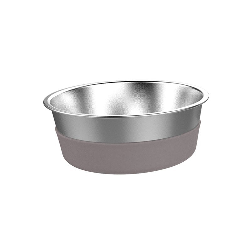Messy Mutts Stainless Steel Heavy Gauge Bowl with Non-Slip Removable Silicone Base | Durable Indoor/Outdoor Dog Bowl | Warm Grey | Medium, 2.5 Cups