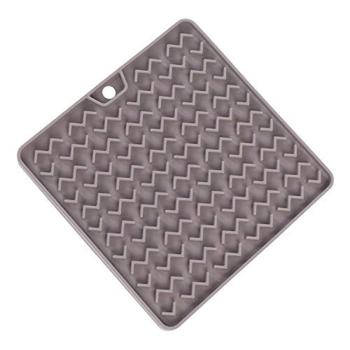 Messy Mutts & Cats Silicone Reversible Interactive Feeding and Licking Mat | 5.5†x 5.5†| Slow Feeder for Boredom & Anxiety | Lick Pad for Cats & Small Dogs | Grey