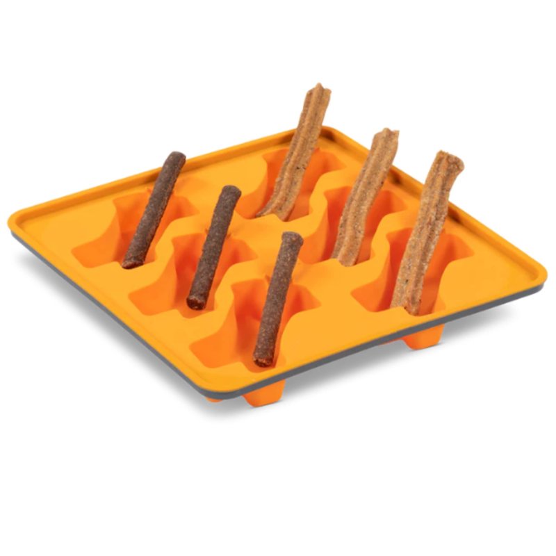 Messy Mutts Framed Silicone Popsicle Mold | 10†x 10†Tray | 6 Easy to Fill Treats Per Tray | 1.5 oz and 3 oz Fill Lines for Perfect Pour | DIY Dog Pupsicle Popsicle Mold | Dishwasher Safe | Orange