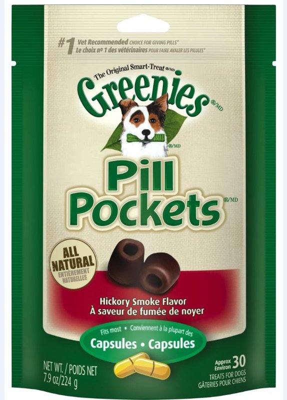 Greenies Pill Pockets for Dogs Tablet Size Natural Soft Dog Treats, Hickory Smoke Flavor, 3.2 oz. Pack (30 Treats)
