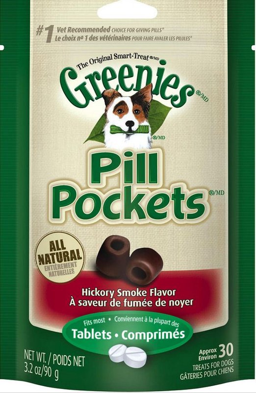 Greenies Pill Pockets for Dogs Tablet Size Natural Soft Dog Treats, Hickory Smoke Flavor, 3.2 oz. Pack (30 Treats)