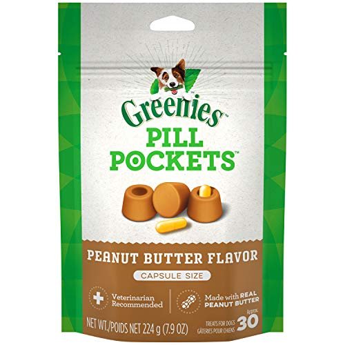 GREENIES PILL POCKETS for Dogs Capsule Size Natural Soft Dog Treats with Real Peanut Butter, 7.9 oz. Pack (30 Treats)