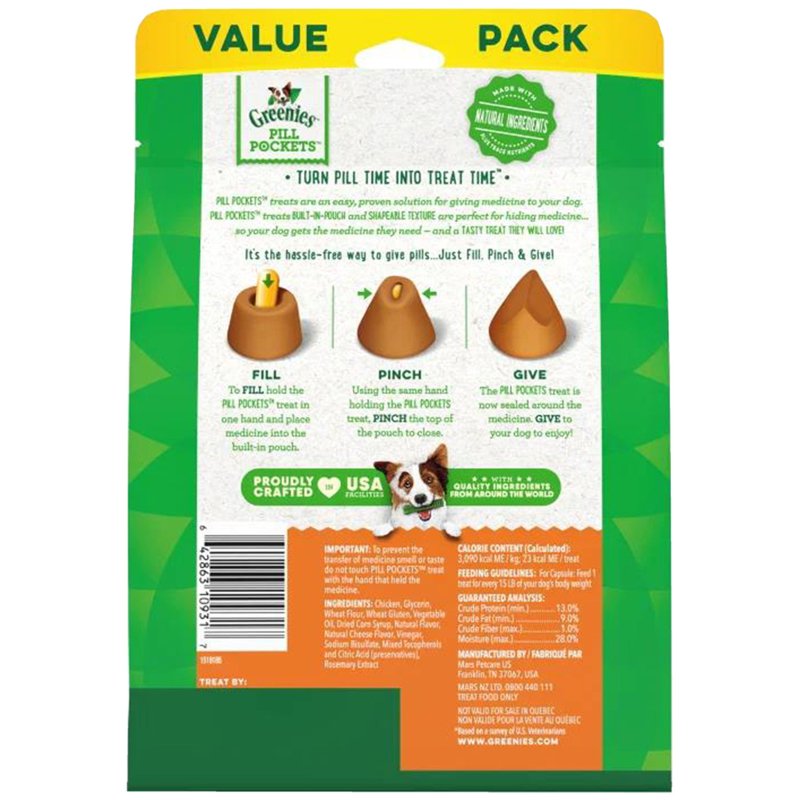 GREENIES PILL POCKETS for Dogs Capsule Size Natural Soft Dog Treats, Cheese Flavor, 15.8 oz. Pack (60 Treats)