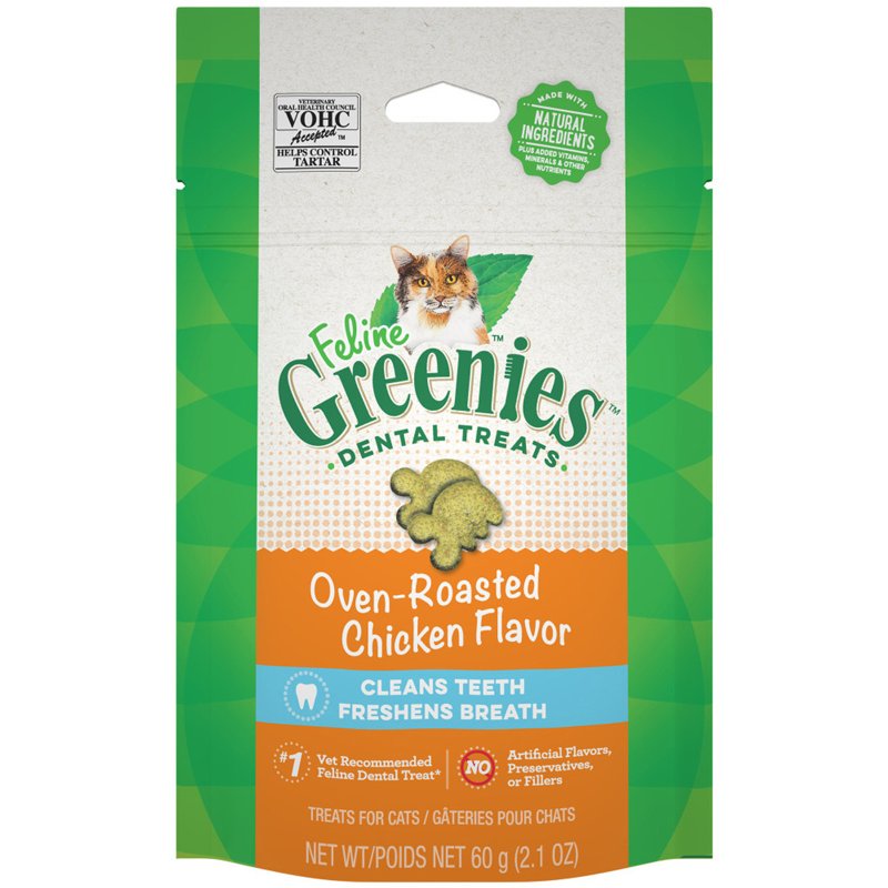 Greenies Feline Adult Natural Dental Care Cat Treats, Oven Roasted Chicken Flavor, 4.6 oz. Pouch