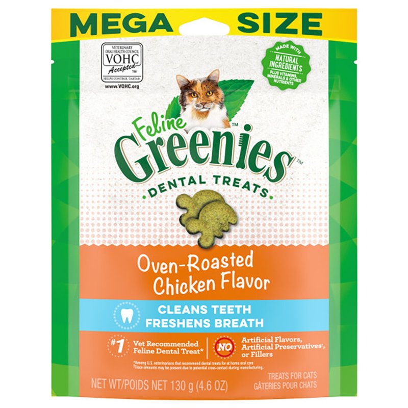 Greenies Feline Adult Natural Dental Care Cat Treats, Oven Roasted Chicken Flavor, 4.6 oz. Pouch
