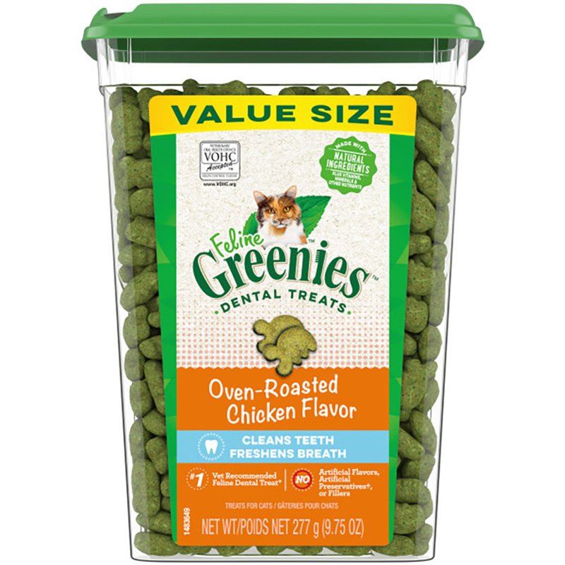 Greenies Feline Adult Natural Dental Care Cat Treats, Oven Roasted Chicken Flavor, 4.6 oz. Pouch