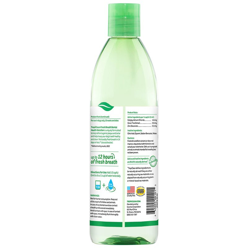 TropiClean Fresh Breath for Dogs | Dog Breath Water Additive | Dental Care | Dog Breath Freshener | Simple Pet Teeth Cleaning | Made in USA | 16 oz