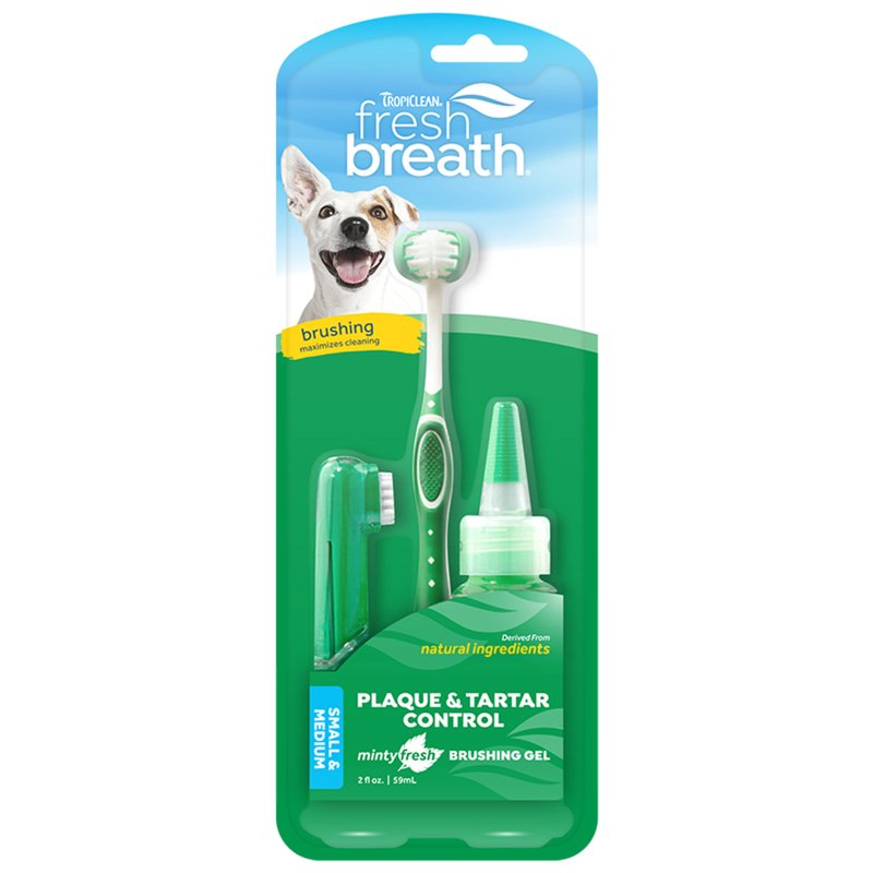TropiClean Fresh Breath Toothbrush Kit for Small & Medium Dogs | Dog Toothbrush Kit to Fix Stinky Dog Breath | Easy to Use Plaque & Tartar Remover Kit