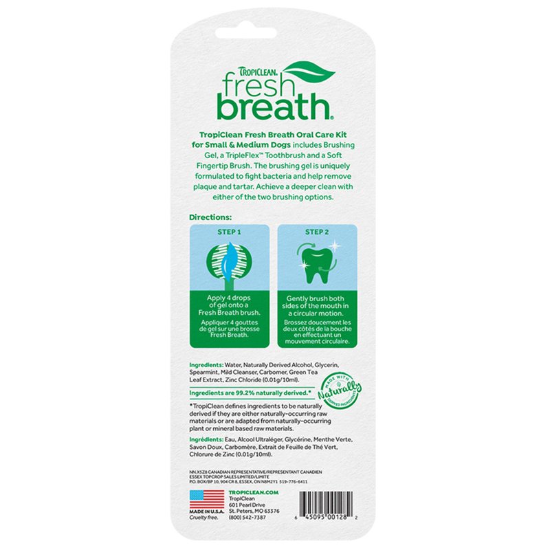 TropiClean Fresh Breath Toothbrush Kit for Small & Medium Dogs | Dog Toothbrush Kit to Fix Stinky Dog Breath | Easy to Use Plaque & Tartar Remover Kit