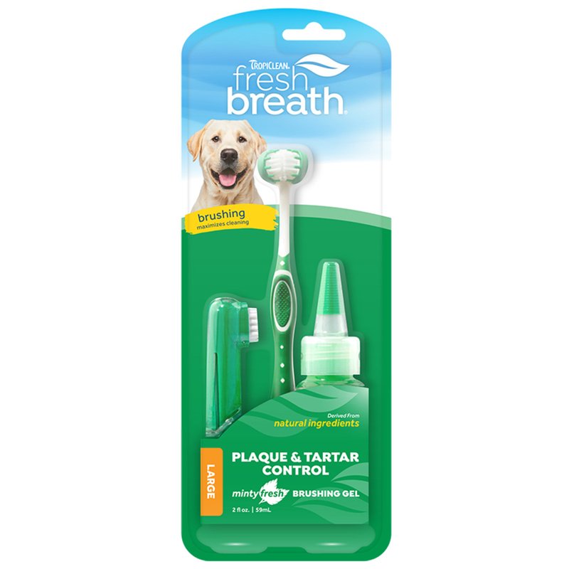 TropiClean Fresh Breath Toothbrush Kit for Small & Medium Dogs | Dog Toothbrush Kit to Fix Stinky Dog Breath | Easy to Use Plaque & Tartar Remover Kit