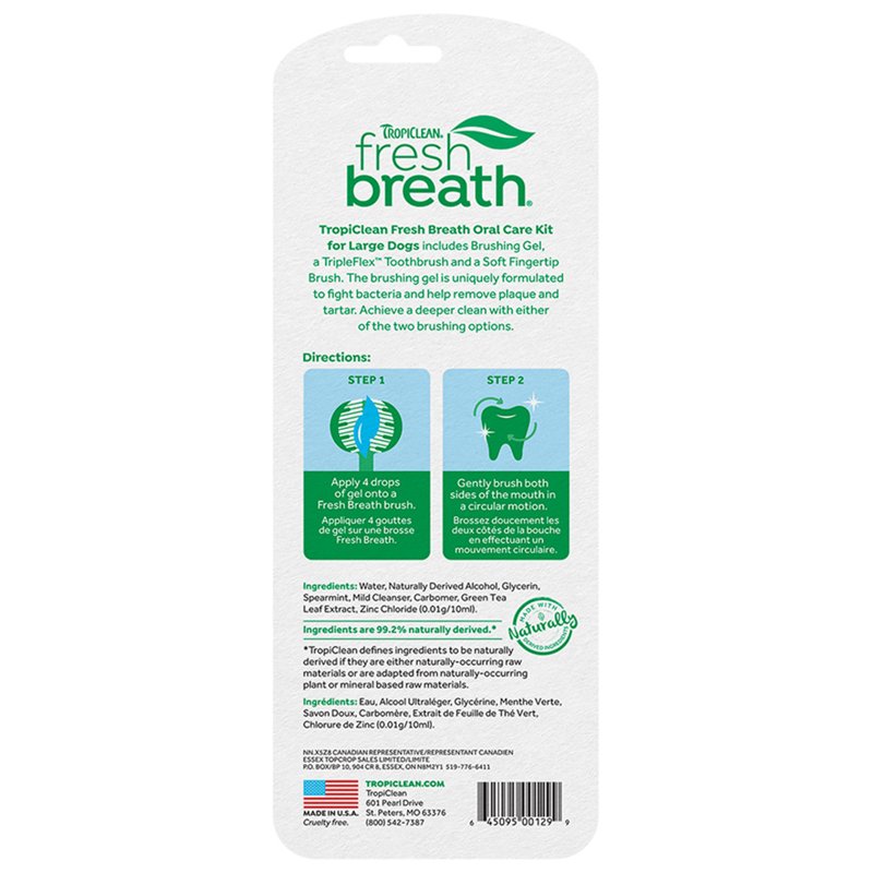 TropiClean Fresh Breath Toothbrush Kit for Small & Medium Dogs | Dog Toothbrush Kit to Fix Stinky Dog Breath | Easy to Use Plaque & Tartar Remover Kit