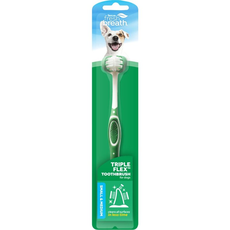 TropiClean Fresh Breath TripleFlex Toothbrush for Small & Medium Dogs | 360-Degree Dog Dental Cleaning | Dog Toothbrush for Small & Medium Breeds