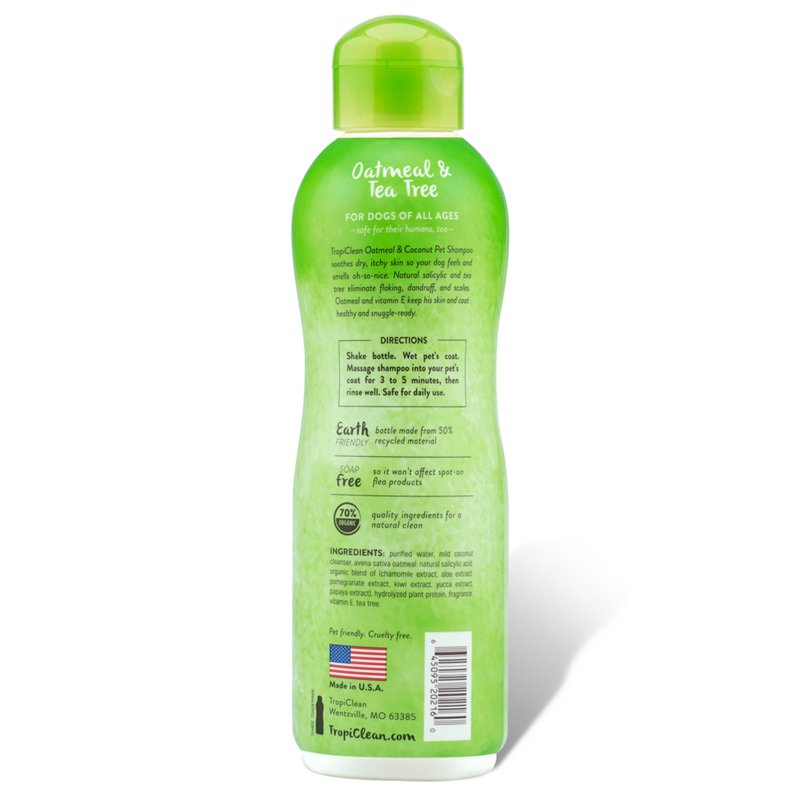 TropiClean Medicated Dog Shampoo for Allergies & Itching | Tea Tree & Oatmeal Shampoo for Sensitive Skin | Natural Pet Shampoo | Made in USA | 20 oz