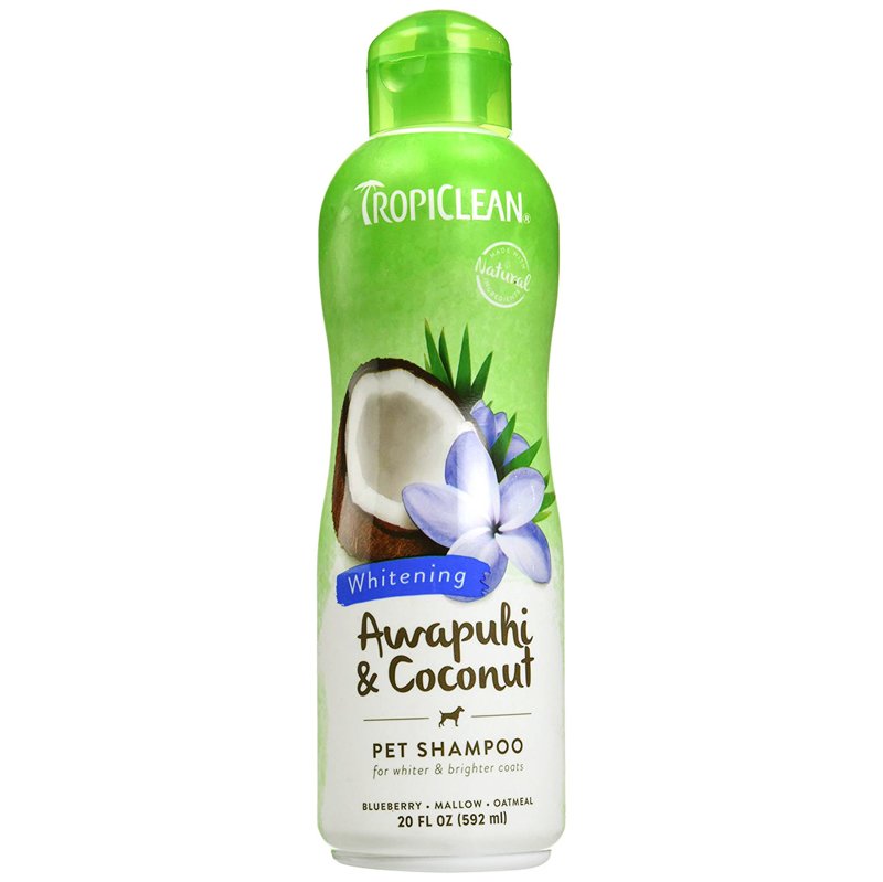 TropiClean Awapuhi Coconut Whitening Dog Shampoo for White Coats & All Coat Types | Natural Pet Shampoo Derived from Natural Ingredients | Cat Friendly | Made in the USA | 20 oz.