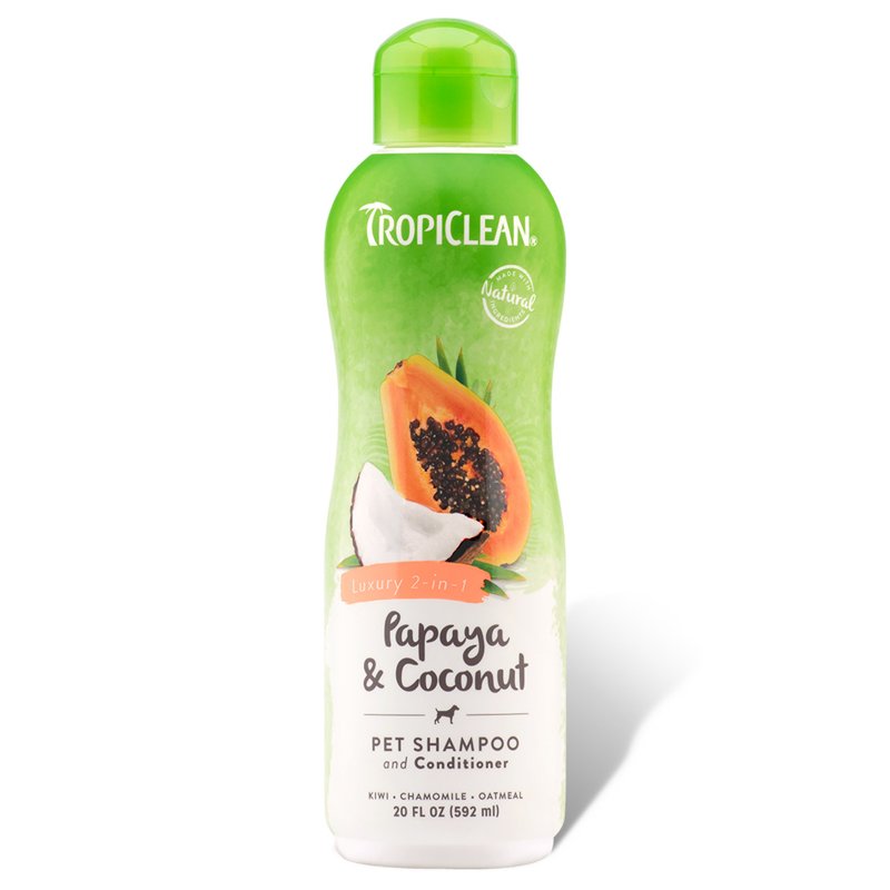 TropiClean 2-in-1 Papaya & Coconut Dog Shampoo and Conditioner | Natural Pet Shampoo Derived from Natural Ingredients | Cat Friendly | Made in the USA | 20 oz.