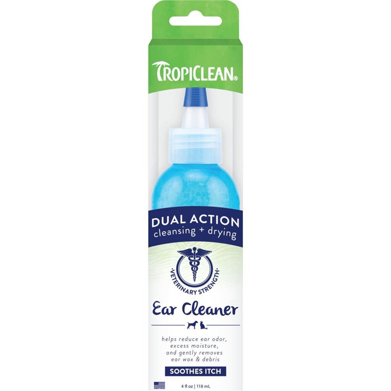 TropiClean Dog & Cat Ear Cleaner for Itch Relief | Ear Wash for Dogs & Cats | Ear Flush for Dogs & Cats | Natural Pet Ear Drops | Made in USA | 4 oz