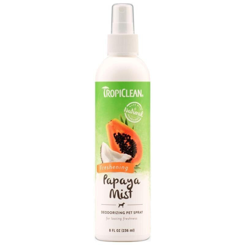 TropiClean Papaya Dog Perfume Spray Long Lasting | Naturally Derived Odor Removing Dog Deodorizing Spray | Cat Friendly | Made in USA | 8 oz.