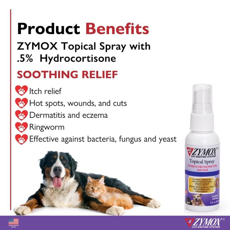 Pet King Brands Zymox Topical Spray W/ .5% Hydrocortisone 2oz Bottle