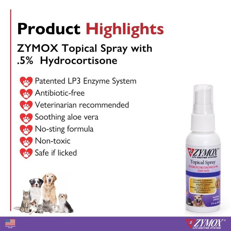 Pet King Brands Zymox Topical Spray W/ .5% Hydrocortisone 2oz Bottle
