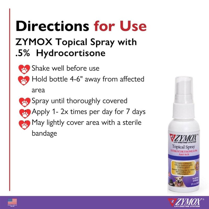Pet King Brands Zymox Topical Spray W/ .5% Hydrocortisone 2oz Bottle