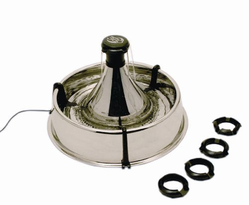 PetSafe Drinkwell Stainless Steel 360 Multiple Pet Fountain - Scratch and Rust Resistant Automatic Water Dispenser for Cats or Dogs - Adjustable Flow Control - 128 Ounce (3.8 Liter) - Filters Included
