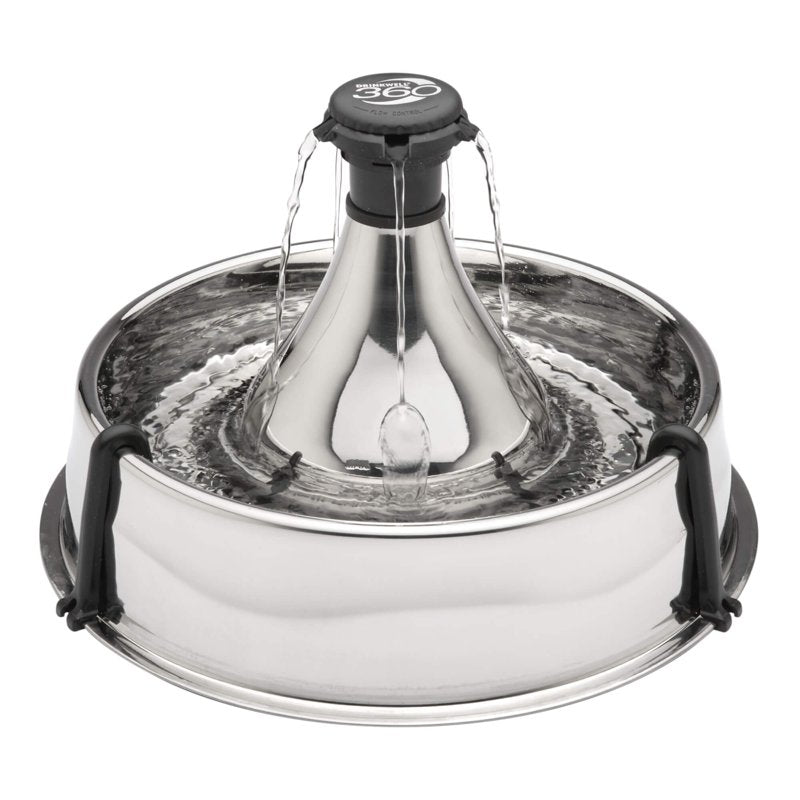 PetSafe Drinkwell Stainless Steel 360 Multiple Pet Fountain - Scratch and Rust Resistant Automatic Water Dispenser for Cats or Dogs - Adjustable Flow Control - 128 Ounce (3.8 Liter) - Filters Included