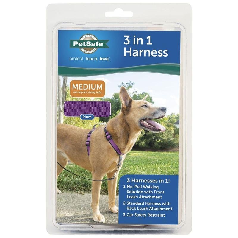 PetSafe 3 in 1 Dog Harness - No Pull Solution for Dogs - Reflective Dog Harness - Front D-Ring Clip Helps Stop Pulling - Comfortable Padded Straps - Top Handle Enhances Control - Plum - Extra Small