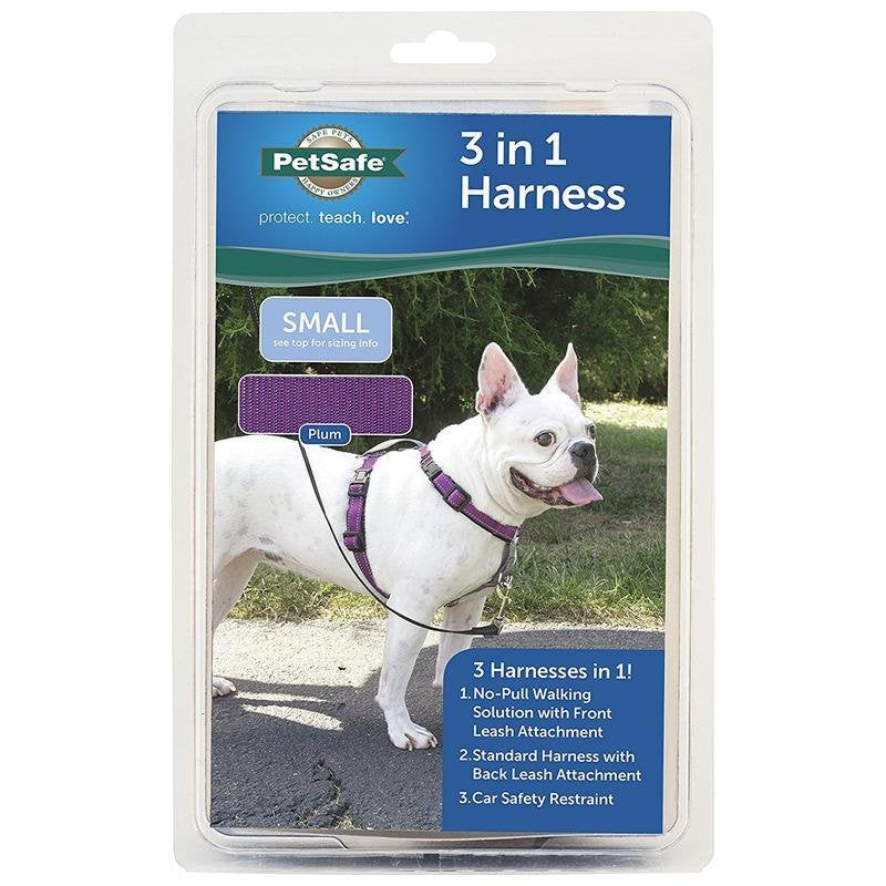 PetSafe 3 in 1 Dog Harness - No Pull Solution for Dogs - Reflective Dog Harness - Front D-Ring Clip Helps Stop Pulling - Comfortable Padded Straps - Top Handle Enhances Control - Plum - Small