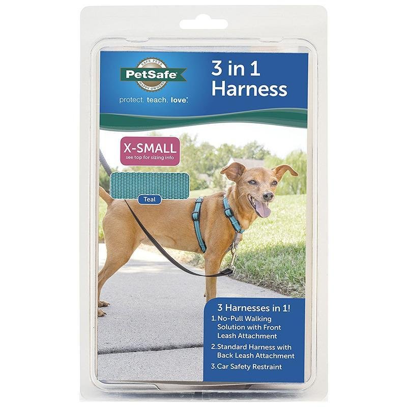 PetSafe 3 in 1 Dog Harness - No Pull Solution for Dogs - Reflective Dog Harness - Front D-Ring Clip Helps Stop Pulling - Comfortable Padded Straps - Top Handle Enhances Control - Teal - Extra Small