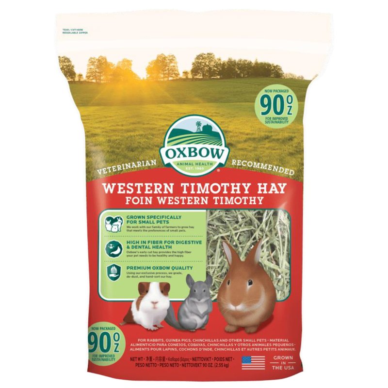 Oxbow Animal Health Western Timothy Hay - All Natural Hay for Rabbits, Guinea Pigs, Chinchillas, Hamsters & Gerbils - 90 oz.