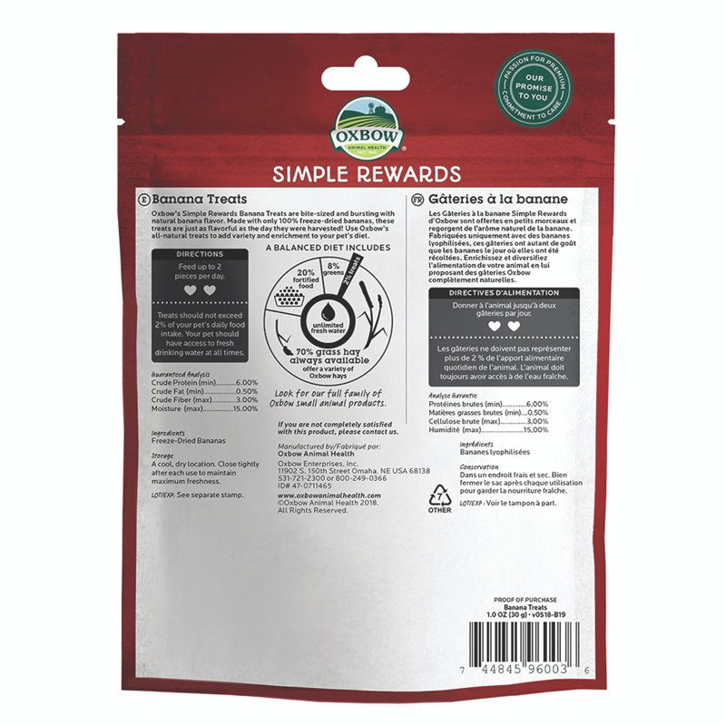 Oxbow Simple Rewards Freeze Dried Banana Treats for Rabbits, Guinea Pigs, Chinchillas, and Small Pets