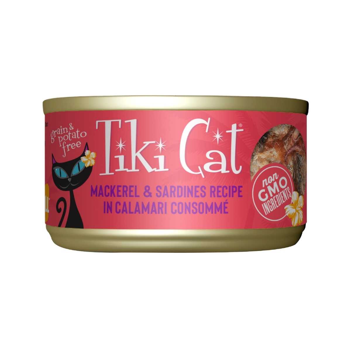 Tiki Pet Grill Mackerel & Sardines in Calamari (previously Makaha Grill)- 12/2.8 oz Cans