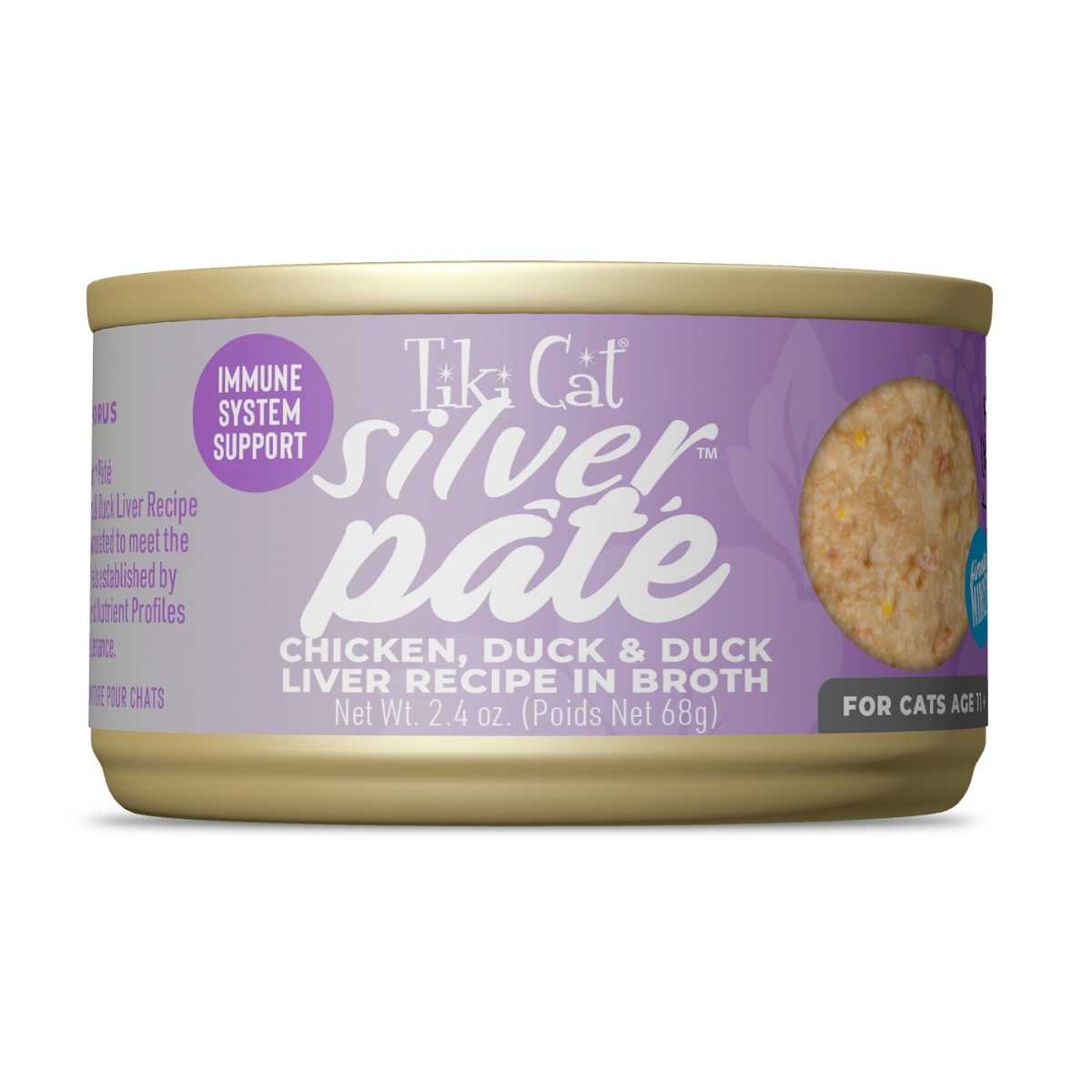 Tiki Pet Silver Pate Chicken, Duck & Duck Liver Recipe in Broth- 12/2.4 oz Cans